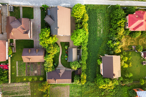 top down view of residential neighborhood street